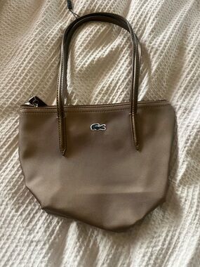 Taupe Textured Tote with Crocodile Logo
